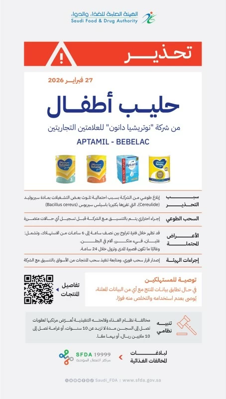 الغذاء والدواء تحذر من حليب بيبيلاك وأبتاميل: تفاصيل السحب