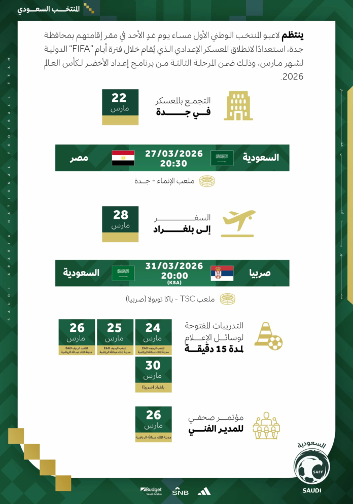 انطلاق معسكر المنتخب السعودي بجدة استعداداً لمونديال 2026