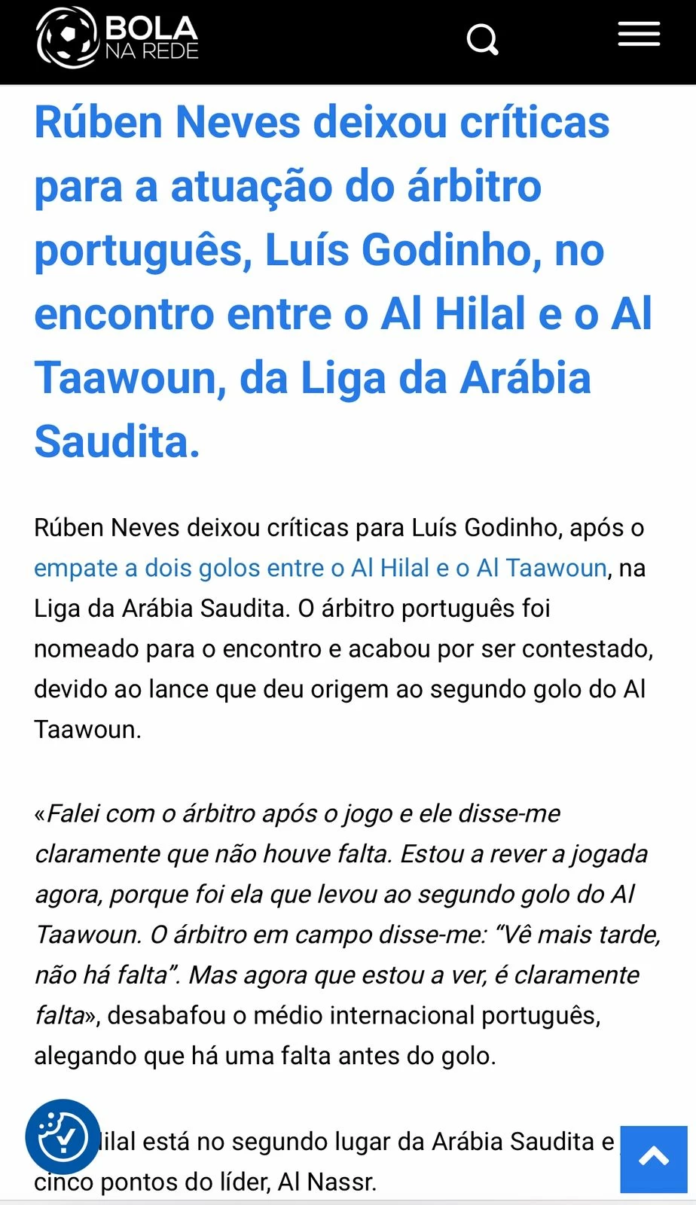 غضب روبن نيفيز بعد تعادل الهلال: هدف التعاون غير شرعي