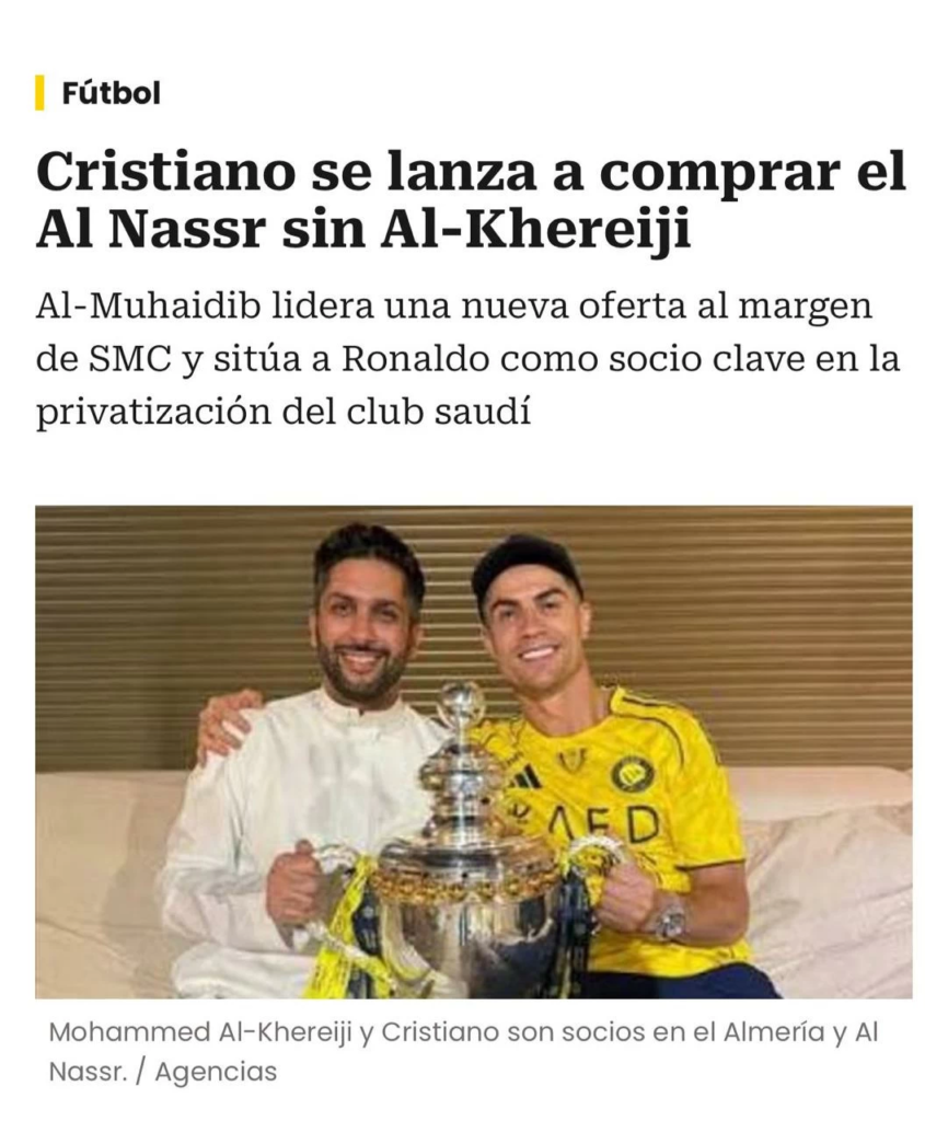 خطة رونالدو والمهيدب من أجل شراء نادي النصر واستثماره